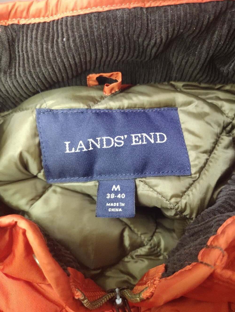 Lands' End Men's Quilted Orange Lightweight Layering Vest - Picture 5 of 7